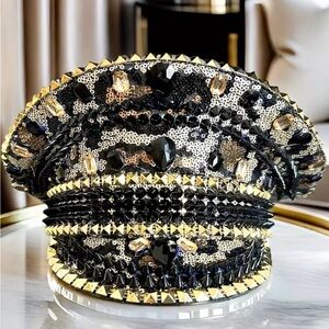 Studded Black and Gold Cap